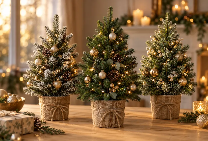 Potted-look tabletop artificial Christmas tree, wholesale