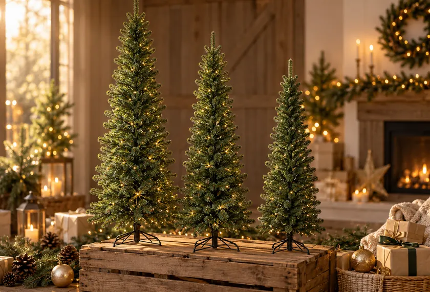 Budget slim artificial Christmas trees, wholesale bulk
