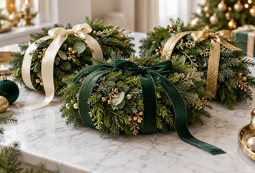 Ribbon-wrapped Christmas garland, wholesale